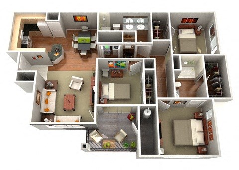 Floor plan for 3 beds, 2 baths, 1235 sqft